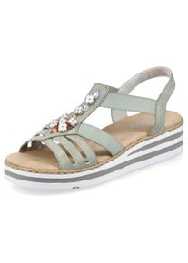 Rieker Damen Riemchensandale, Gr. 42, grün, Lederimitat, unifarben, klassisch, Schuhe, Sommerschuh, Sandalette, Keilabsatz, mit Schmuckelementen