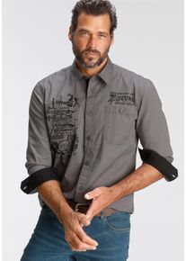 MAN'S WORLD MAN'S WORLD Herren Langarmhemd, grau, casual, Gr. XL, bedruckt, Obermaterial: 100% Baumwolle, Hemden, mit kontrastfarbenem Print