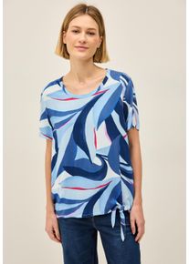 Cecil Damen Kurzarmbluseurban navy blau, casual, Gr. M, bedruckt, Stoff, 100% Viskose, Blusen, mit Knotendetail am Saum