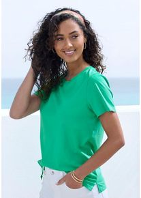 Beach Time BEACHTIME T-Shirt 'mit modischem Schlitz am Saum' grün Gr. 32/34 für Damen. Mit Rundhals. Figurumspielend. Nachhaltig.