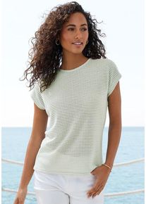 Vivance Kurzarmshirt 'mit modischer Waffelstruktur' grün Gr. 40/42 für Damen. Mit Rundhals. Bequem. Nachhaltig.
