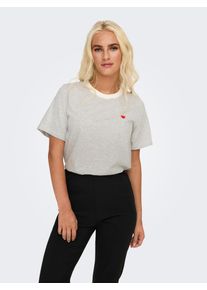 Jacqueline de Yong JDY Damen Kurzarmshirt "JDYPISA S/S PRINT TOP JRS NOOS"cloud dancer detail:lgm y, d stripes and bs heart, modisch, Gr. S, gestreift, Jersey,