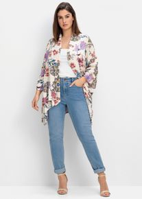 sheego by Joe Browns sheego Große Größen Longbluse im Kimono-Stil, mit Blumendruck, offwhite-gemustert, Größe 44/46 - Damen
