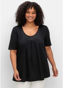 sheego Große Größen T-Shirt in A-Linie, mit Kellerfalte am Ausschnitt, schwarz, Größe 44 - Damen