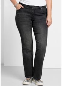 sheego Große Größen Bootcut-Jeans mit Used-Effekten, black denim, Größe 24 - Damen