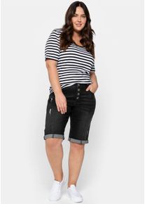 sheego Große Größen Jeansbermudas mit Destroyed-Effekten, black used denim, Größe 56 - Damen