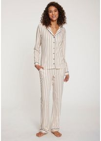Vivance Dreams Pyjama braun Gr. 44/46 für Damen. Mit V-Ausschnitt. Bequem