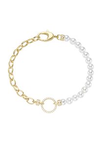 Armband "mit weißen Muschelkern-Perlen und Zirkonia, Silber 925", 19cm, Silber 925 (Sterlingsilber), gold, Giorgio Martello MILANO, Silber 925