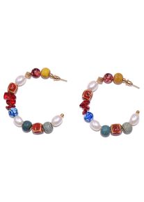 Firetti Damen Paar Creolen "Perlohrstecker Regenbogen Schmuck Geschenk Mehrfarbig", Messing-Perlen, bunt, Messing, Perlen, Ohrringe, mit Achat,