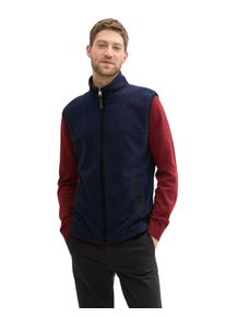 Tom Tailor Herren Fleeceweste, blau, casual, Gr. S, unifarben, Sweatware, Obermaterial: 100% Polyester, Westen, mit Taschen