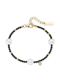 Damen Armband "mit Süßwasser-Perlen und Ziersteinen, Silber 925", 19cm, Silber 925 (Sterlingsilber), gold, Giorgio Martello MILANO, Silber 925
