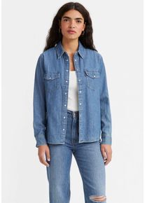 Levi's LEVI'S Damen Jeansbluse "ESSENTIAL WESTERN", blau, Basic, Gr. S, Denim/Jeans, Obermaterial: 100% Baumwolle, Blusen, mit Brusttaschen mit Druckknöpfen