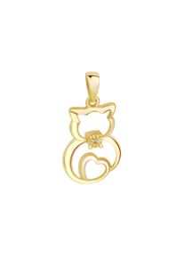 Vivance Damen Ketten-Anhänger "925/- Sterling Silber vergoldet Katze Zirkonia", ONE-SIZE, Silber 925 (Sterlingsilber), 1,0 g, gelb, Silber 925