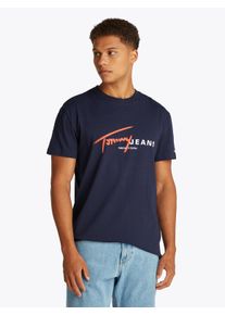 Tommy Jeans Herren Kurzarmshirt "TJM REG SIGNTR DNA TEE EXT", blau, casual, Gr. S, unifarben, Single Jersey, Obermaterial: 100% Baumwolle, Shirts,