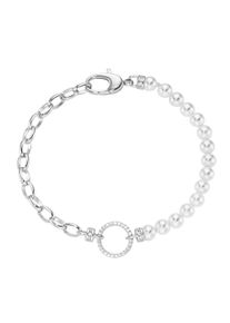 Damen Armband "mit weißen Muschelkern-Perlen und Zirkonia, Silber 925", 19cm, Silber 925 (Sterlingsilber), silber, Giorgio Martello MILANO, Silber