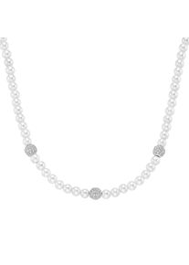 Damen Collier "mit Zirkonia und Muschelkern-Perlen, Silber 925", 45cm, Silber 925 (Sterlingsilber), silber, Giorgio Martello MILANO, Silber 925