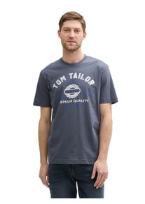 Tom Tailor Herren T-Shirt, grau, casual, Gr. S, Single Jersey, Obermaterial: 100% Baumwolle, Shirts, mit großem Logofrontprint
