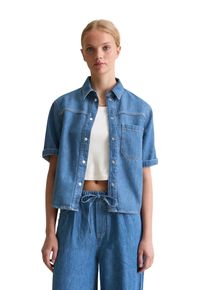 Marc O'Polo Damen Kurzarmbluse "mit recyeltem Leinen-Garn", blau, Gr. XL, MARC O'POLO DENIM, unifarben, Obermaterial: 47% Baumwolle, 33% Lyocell, 20% Leinen,