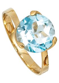 Jobo Damen Goldring, 54, Gelbgold 585, gelb, Gelbgold 585, Fingerringe, 585 Gold mit Blautopas