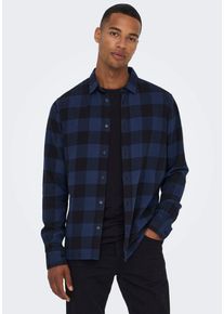 Only & Sons ONLY & SONS Herren Karohemd "GUDMUND LS CHECKED SHIRT", blau, modisch, Gr. S, kariert, Web, Obermaterial: 100% Baumwolle, Hemden