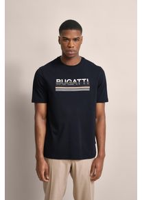 Bugatti Herren T-Shirt, blau, casual, Gr. S, unifarben, 100% Baumwolle, Shirts, mit gummiertem Logo-Print
