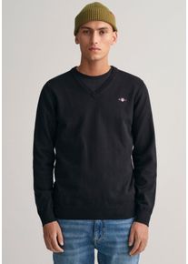 Gant Herren V-Ausschnitt-Pullover "Classic Cotton V-Neck", schwarz, Basic, Gr. 4XL, unifarben, Strick, Jersey, Obermaterial: 100% Baumwolle,
