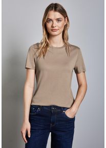 Street One Damen Rundhalsshirt, beige, casual, Gr. 46, unifarben, Web, Stoff, 50% Baumwolle, 50% Modal, Shirts, mit Rundhalsausschnitt