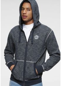 H.I.S. H.I.S Herren Kapuzensweatjacke, blau, casual, Gr. S, meliert, angeraute Sweatware, Obermaterial: 55% Baumwolle, 45% Polyester, Sweatjacken, mit