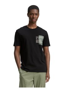 Herren T-Shirt, schwarz, modisch, Gr. S, Tom Tailor Denim, Jersey, Obermaterial: 100% Baumwolle, Shirts, mit verschiedenen Logo Prints
