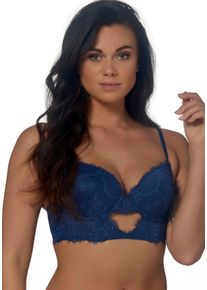 After Eden Damen Longline-BH "TOPAZ", Gr. 80, blau, Obermaterial: 90% Polyamid, 10% Elasthan, unifarben, feminin, BHs, mit gehäkeltem Spitzenmuster