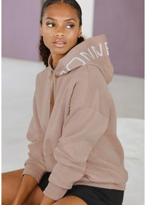 Damen Kapuzenpullover, French Connection, Gr. 32, beige, Sweatware, Obermaterial: 60% Baumwolle, 40% Polyester, unifarben, casual, Pullover, mit