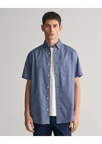 Gant Herren Kurzarmhemd "REG OXFORD SHIRT", blau, Gr. M, Web, Obermaterial: 100% Baumwolle, Hemden, Gant-Stickerei