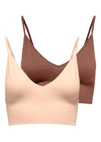 Only Damen Bustier "ONLVICKY RIB S-LESS V-NECK 2-PACK TOP", Gr. Lpeach taffy pack:peach taffy, cognac, Jersey, Obermaterial: 90% Polyamid, 10%