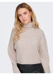 Only Damen Rollkragenpullover "ONLMELANIE L/S ROLLNECK PULLOVER KNTNOOS", beige, modisch, Gr. XL, meliert, unifarben, Strick, Rippstrick,