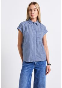 Street One Damen Hemdbluse, blau, casual, Gr. 44, gestreift, Web, 97% Baumwolle, 3% Metallfaser, Blusen, aus Baumwolle mit Stretchanteil