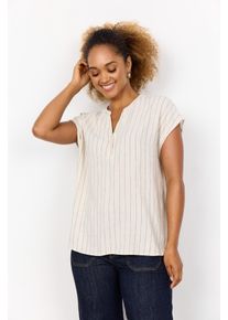 soyaconcept Damen Kurzarmbluse "SC-POULA 1"cream combi, modisch, Gr. XL, gemustert, Web, Obermaterial: 70% Viskose, 30% Leinen, Blusen