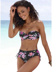 Lascana Damen Bügel-Bandeau-Bikini-Top "Santini", schwarz, Gr. 34, floral, Recycling-Polyamid, Bikini-Oberteile, im floralen Design