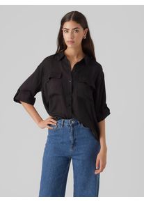 Véro Moda VERO MODA Damen Kurzarmbluse "VMFABIANA 3/4 SHIRT VMA NOOS", schwarz, modisch, Gr. M, unifarben, Web, Obermaterial: 100% Polyester, Blusen