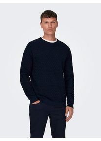 Only & Sons ONLY & SONS Herren Rundhalspullover "ONSKALLE REG 12 STRUC CREW KNIT NOOS", blau, modisch, Gr. M, unifarben, Strick, Obermaterial: 100% Baumwolle,