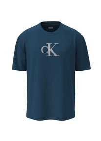Herren T-Shirt "SS CNTR MNGRM E CLSS", blau, casual, Gr. S, Calvin Klein Jeans, unifarben, Single Jersey, Obermaterial: 100% Baumwolle, Shirts, Mit