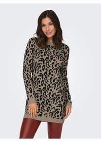 Only Damen Strickkleid "ONLJENNI LS ANIMAL DRESS EX KNT", braun, modisch, Gr. XL, gemustert, animal-print, Strick, Obermaterial: 50% Viskose, 27%