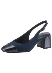 Marco Tozzi Damen Slingpumps, Gr. 41, blau, Textil, Lederimitat, Veloursleder, klassisch, Schuhe, Abendschuh, Sommerschuh, Blockabsatz, in modischer