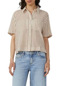 QS Damen Hemdbluserosenholz ecru, casual, Gr. 38, gestreift, Obermaterial: 100% Baumwolle, Blusen, mit Streifen Muster