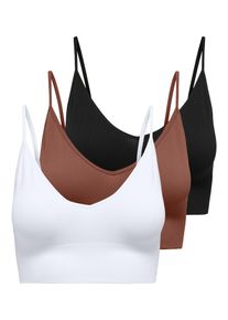 Only Damen Bustier "ONLVICKY RIB S-L V-NECK 3-PACK TOP NOOS", Gr. Lschwarz pack:schwarz, hellweiß, cognac, Jersey, Obermaterial: 90% Polyamid, 10%