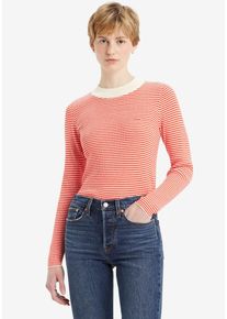 Levi's LEVI'S Damen Strickpullover "RIB SWEATER", rot, casual, Gr. L, gestreift, Feinripp, Feinstrick, Obermaterial: 51% Polyacryl, 36% Polyester, 13%