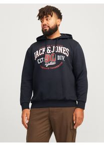Jack & Jones PlusSize Herren Hoodie "JJELOGO SWEAT HOOD 2 COL 24/25 NOOS PLS", blau, modisch, Gr. XXXL, JACK & JONES PLUSSIZE, bedruckt, angeraute Sweatware, Obermaterial: