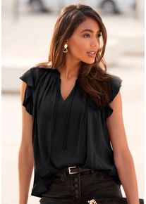 Lascana Damen Schlupfbluse, schwarz, modisch, Gr. 36, unifarben, Web, Obermaterial: 100% Viskose, Blusen, mit Rüschenärmeln, Kurzarmbluse, elegant