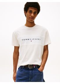 Tommy Jeans Herren T-Shirt "TJM REG CBLK LINEAR LOGO TEE"oat marl htr, ecru, casual, Gr. M, Single Jersey, Obermaterial: 100% Baumwolle, Shirts