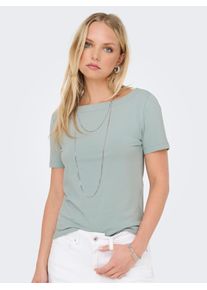 Only Damen Kurzarmshirt "ONLLIVE LOVE LIFE S/S BOATNECK TOP JRS", blau, modisch, Gr. XS, unifarben, Jersey, Obermaterial: 95% Baumwolle, 5% Elasthan,