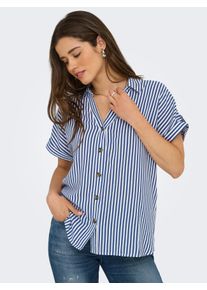 Only Damen Kurzarmbluse "OnlyASMIN SHIRT S/S WVN NOOS"peacoat stripes:weiß, modisch, Gr. S, gestreift, Web, Obermaterial: 100% Viskose, Blusen